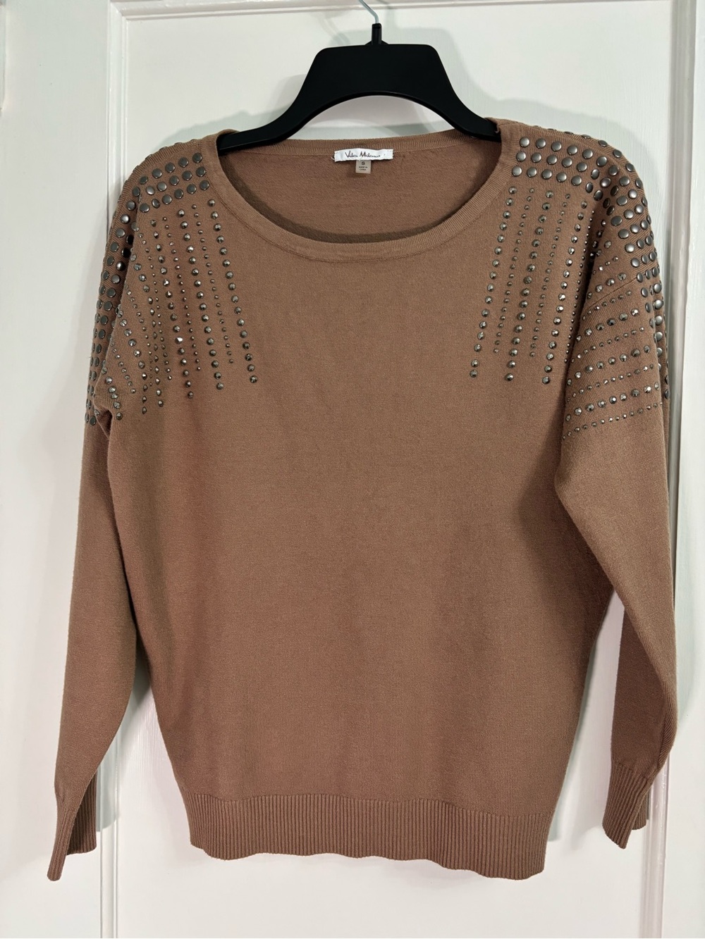 Vila Milano Studded Crew Neck Sweater in Camel